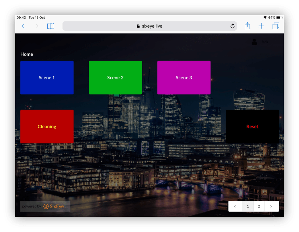 Screenshot of the SixEye Control Panel on an iPad